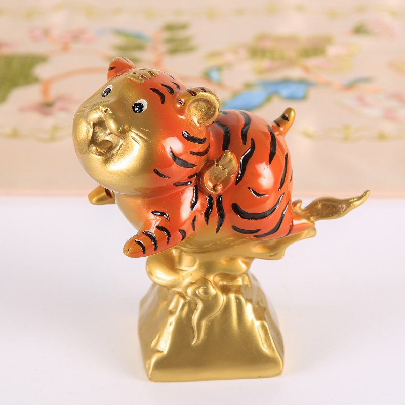 Zodiac Tiger Ornament Velvet Brass Craft Gift Living Room Office Table Decoration Opening Housewarming Gift