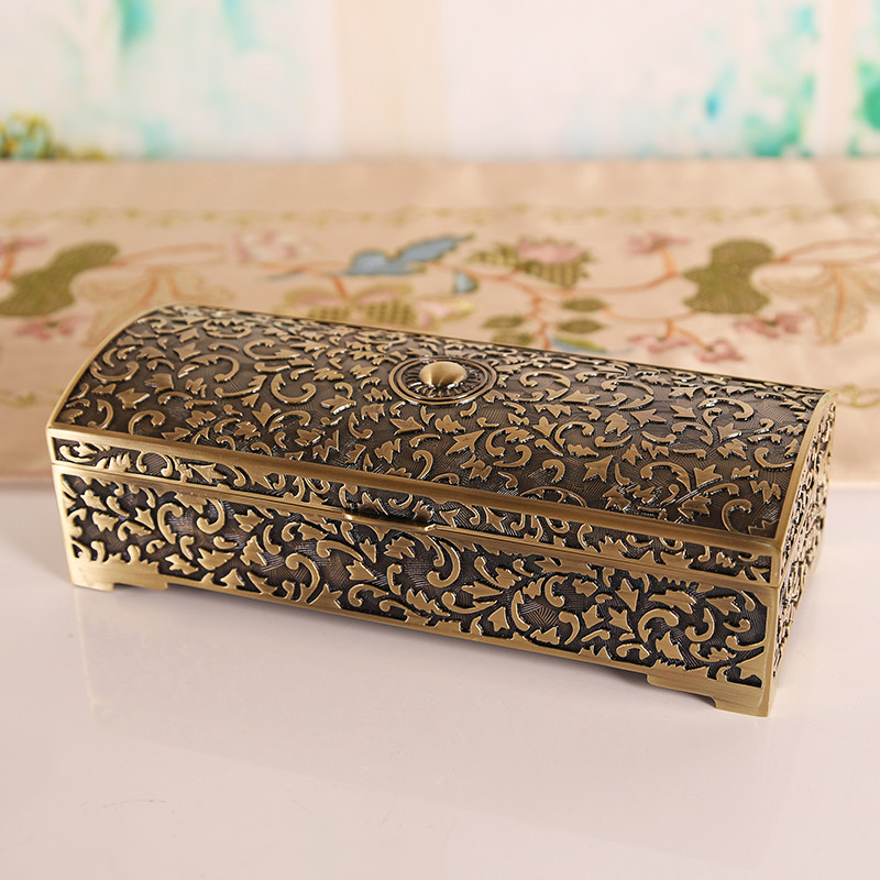 Princess Green Antique Imitation Ancient Ornament First Decorated Case Rectangular Vintage Zinc Alloy Metal System Chinese Containing Box