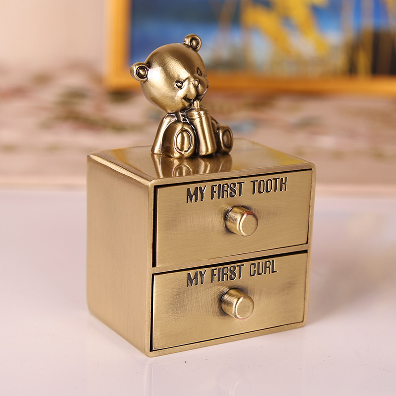 Breast Tooth Containing Box Metal Small Bear Cute Tire Hair Drawer Type Creative Ornament Box Doll Gift Ear Needle Ring