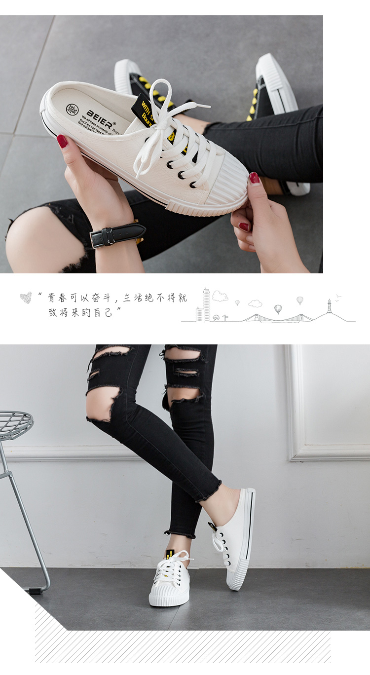Mùa xuân mới không gót giày trắng nữ nửa kéo mới một đôi giày lười học sinh Phiên bản Hàn Quốc của giày vải hoang dã giay the thao nu