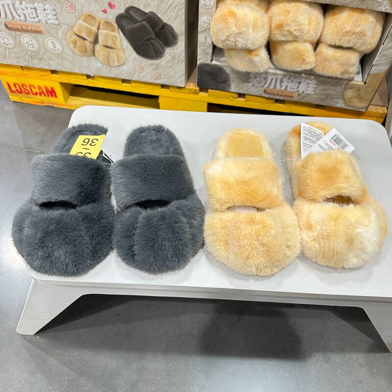 2025 New Model Sam Women's Cat Paw Slippers Plush Platform Thick-Soled Flat Slippers for Women Outdoor Wear Home Furry Shoes