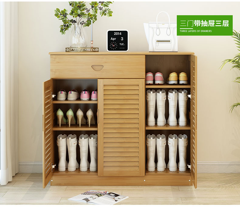 Tủ giày đơn giản kinh tế nhà gỗ rắn giá giày đa năng lắp ráp cửa hiện đại tối giản tủ - Kệ kệ sách gỗ đứng