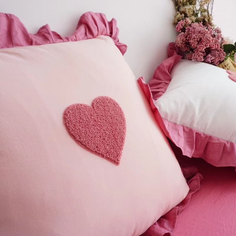 Ins girl bột sen lá tình yêu thêu gối sofa đệm tựa lưng xe xe eo gối với lõi - Trở lại đệm / Bolsters gối kèm chăn
