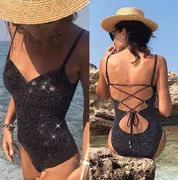 2018 mới flash vải một mảnh áo tắm gợi cảm trở lại dây đeo bikini Châu Âu và Hoa Kỳ bùng nổ mô hình áo tắm bikini