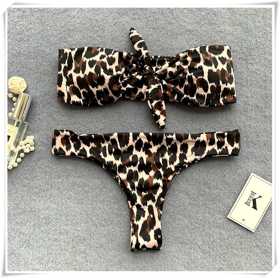 2018 Người mẫu bùng nổ châu Âu và Mỹ anh đào da báo in bikini thắt nút áo tắm nữ gợi cảm bikini bikini Bikini Quyến Rũ Gợi Cảm 
