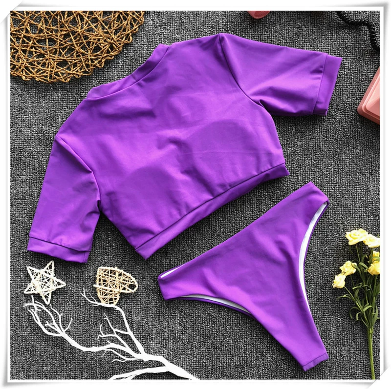 Bùng nổ loạt thể thao bikini Châu Âu và Mỹ mới áo tắm ngắn tay nữ AliExpress cao eo chia áo tắm bikini