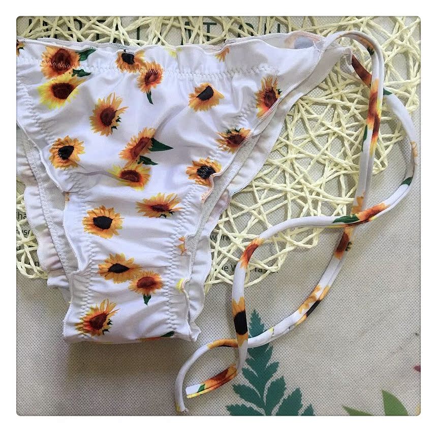 2018 mới AliExpress hoa hướng dương in bikini nữ gợi cảm xù áo tắm đi biển bikini đồ bơi 1 mảnh váy
