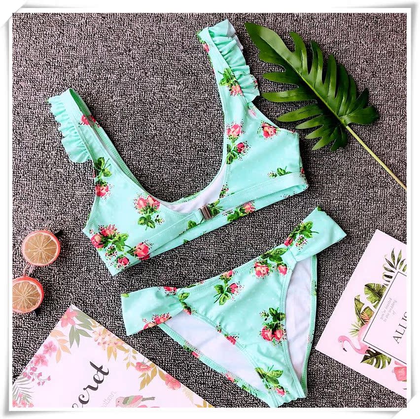 Áo tắm mới 2018 của Amazon bùng nổ in áo len xòe nữ bikini mặc bikini - Bikinis ao tắm