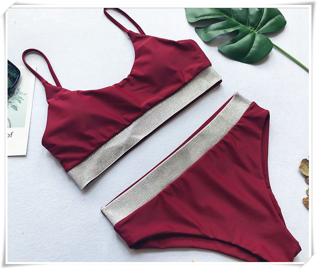 2018 speed bán mẫu người mẫu Châu Âu và Mỹ gợi cảm bikini eo cao gợi cảm mặc bikini nữ sequin bikini màu rắn áo tắm đẹp 2021