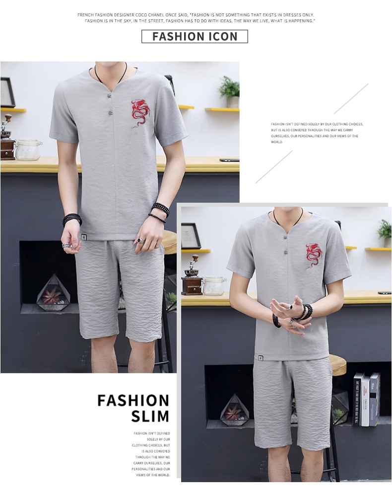 Bộ đồ ngắn tay nam mùa hè phiên bản Hàn Quốc của mẫu áo thun nửa tay đẹp trai giản dị hai mảnh nam kiểu Trung Quốc set đồ - Bộ đồ đồ bộ thể thao
