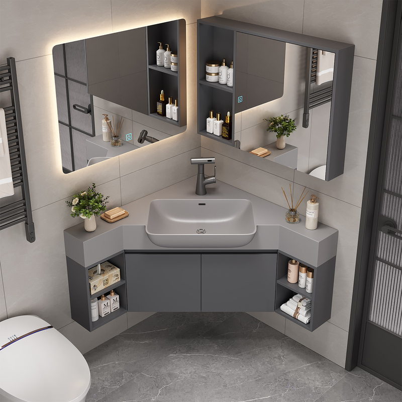 Light Luxury Style Corner Bathroom Cabinet Set with Integrated Basin, Suitable for Small Bathrooms, Washbasin Cabinet