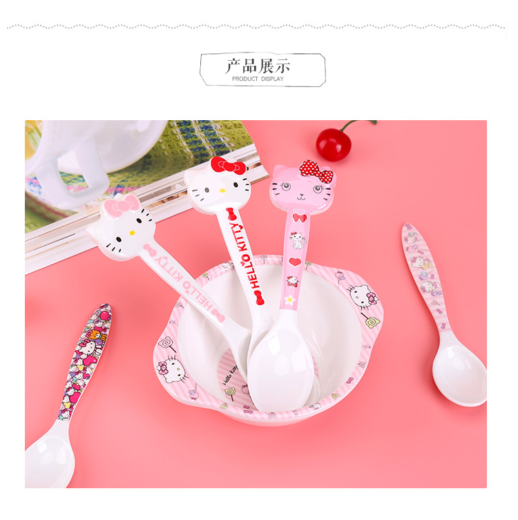 Melamine muỗng dài xử lý muỗng nhỏ nhà Kitty jingle mèo muỗng 羹 phim hoạt hình sáng tạo dễ thương trẻ em bộ đồ ăn - Đồ ăn tối đĩa dùng 1 lần
