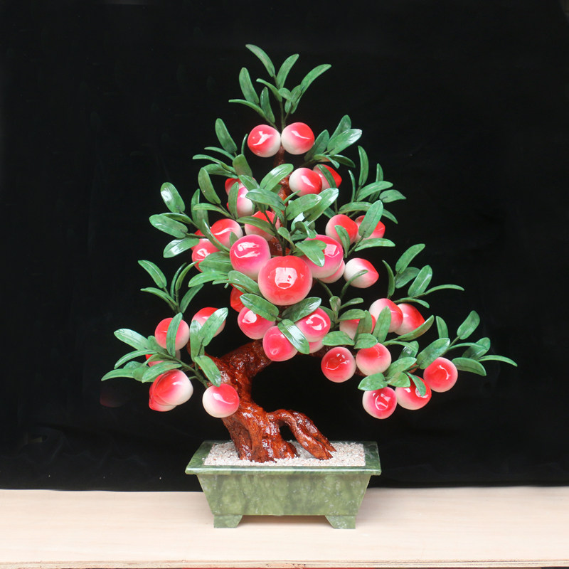 Natural jade large potted peach tree furnishing decoration craftsmanship gift decoration and simulation of green fruit