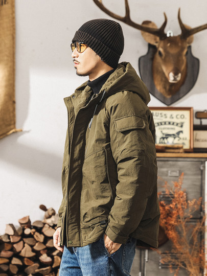 American retro 90% duck down workwear down jacket men's winter trendy brand outdoor mountain hunting waterproof hooded jacket