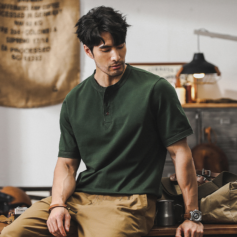 American Style 320g Heavyweight T-Shirt Men's Short-Sleeved Polo Shirt Men's 2026 New Loose Tough Guy Henley Shirt T-Shirt Men American Style 320g Heavyweight T-Shirt Men's Short-Sleeved Polo Shirt Men's 2026 New Loose Tough Guy Henley Shirt T-Shirt Men