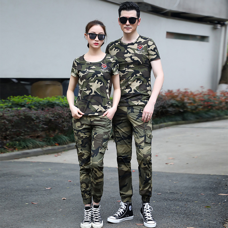 Military camouflage suit Men's 2020 summer short-sleeved T-shirt trousers two-piece set Women's military uniform special forces combat training suit