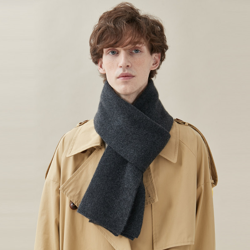MUNI Light Luxury Pure Cashmere Men's Scarf Autumn and Winter Solid Color All-match Warm Neck Women's Gift Box