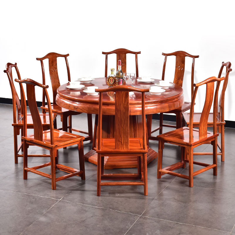 Red Wood Dining Table New Chinese Round Table Myanmar Flowers Pear Wood Full Solid Wood Dining Table And Chairs Combine Classical Antique Dining Room Furniture