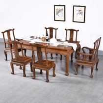 Mahogany furniture African chicken wing wood dining table and chair combination one table six chairs all solid wood Chinese household rectangular dining table