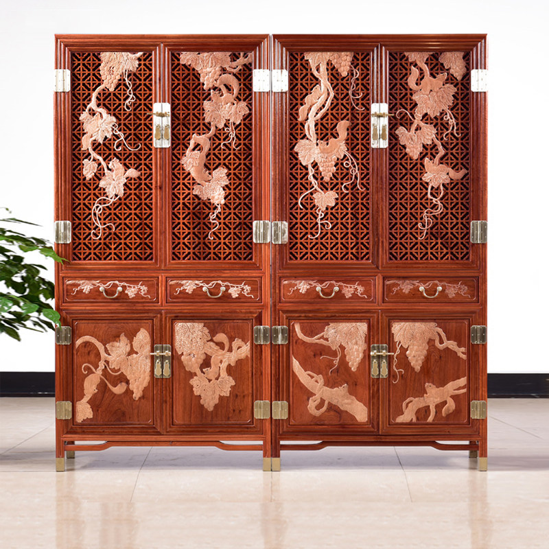 Red Wood Furniture Myanmar Flower Pear Bookshelf Solid Wood Big Fruit Purple Sandalwood Chinese Imitation Ancient Bookcase Display Rack Home Book Overall Cupboard