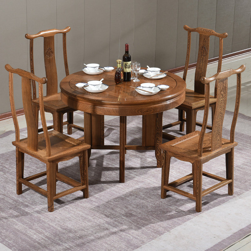 Mahogany furniture chicken wing wood dining table and chair combination new Chinese round round table living room home antique full solid wood dining table