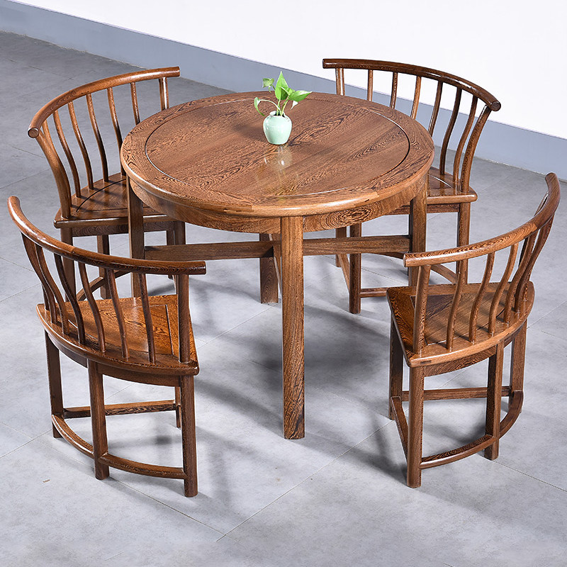 Chicken Wings Wood Dining Table And Chairs Combined Round Balcony Tea Table Red Wood Furniture Chinese Solid Wood Log Antique Casual Round Table