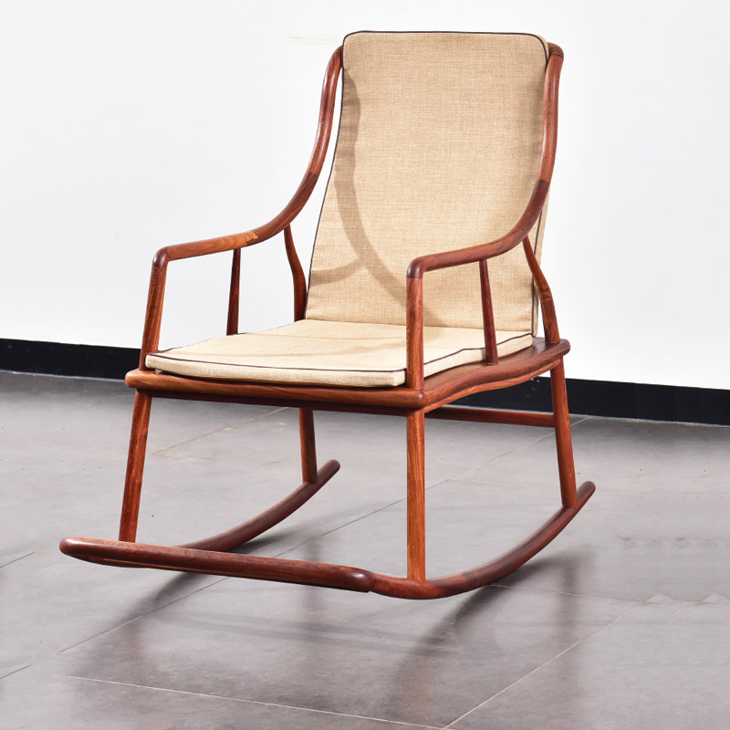 Mahogany rocking chair recliner adult home Chinese solid wood rocking chair balcony Myanmar rosewood leisure rocking chair