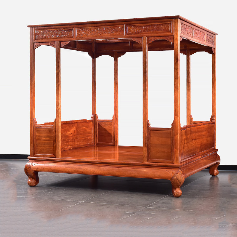 Red wood furniture New Chinese solid wood one thousand artificial pull-out bed frame subbed Myanmar flower pears wood imitation ancient step bed lunar cave bed