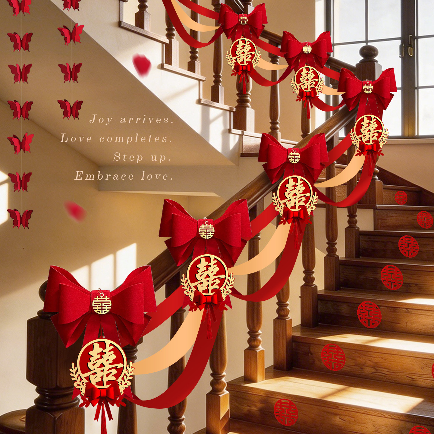 Wedding stair railing decoration wedding room layout