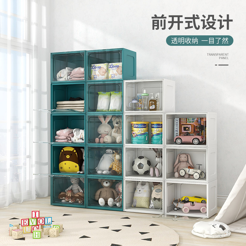 Front open transparent containing box home wardrobe clothes finishing box plastic toy book snacks storage box deity