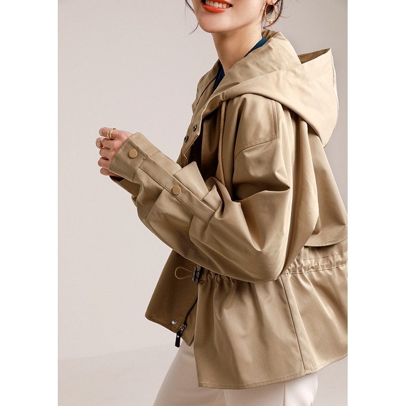 Female wind clothes 2021 New fall Korean version loose 100 lap pure color Lianhood tightness closedown and windproof short coat