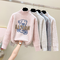 Thickened sweater outerwear womens autumn and winter clothing 2021 new junior high school students Korean version half-high collar bottoming knitted sweater