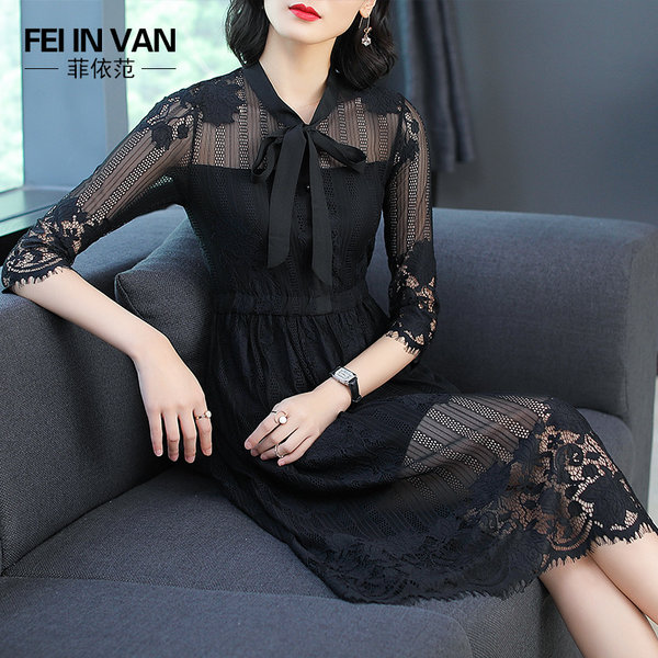 FEI IN VAN 菲依范 中长款镂空蕾丝连衣裙 小黑裙 天猫优惠券折后￥139包邮（￥169-30）