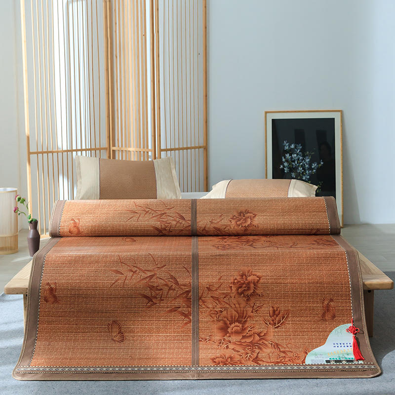 (Blood deficit clearance) Cool mat bamboo mat 1 8m double straw mat bamboo dual-purpose double-sided mat 1 5 foldable