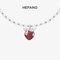 HEFANG He Fang Jewelry Strawberry Bobo Necklace with 925 Sterling Silver Womens Imitation Pearl choker
