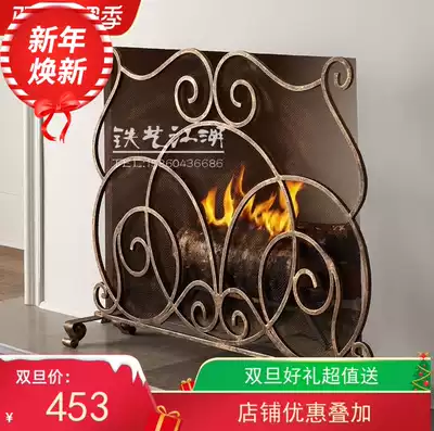 Popular new mobile fireplace white black front partition European-style wrought iron screen fireplace handmade forging