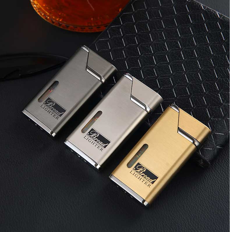 Windproof nhẹ bơm hơi cá tính ngọn lửa màu xanh khí thẳng vào kim loại bơm hơi siêu mỏng quà tặng sáng tạo tùy chỉnh chữ - Bật lửa bật lửa plasma