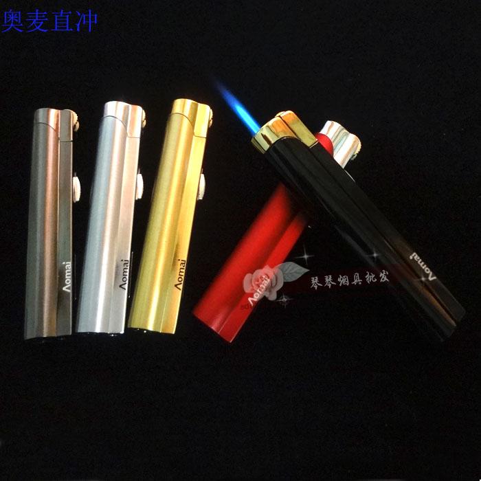 Omai Aomai gió thẳng khí nhẹ ngọn lửa màu xanh kim loại mài bánh xe sáng tạo dài thuốc lá nhẹ bật lửa điện