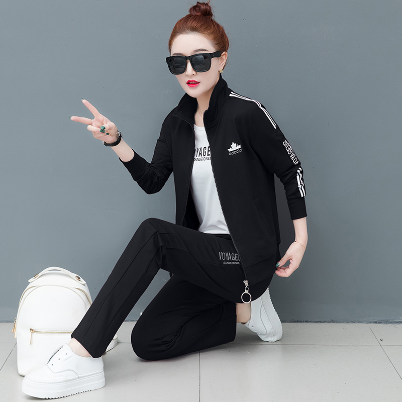 Casual thể thao phù hợp với phụ nữ mùa xuân mùa thu 2019 mới rời Hàn Quốc phiên bản của lớn mã thời trang thể thao ba mảnh bộ