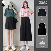 Black skirt womens summer long dress 2021 spring new thin crotch high waist split hip a-line short skirt