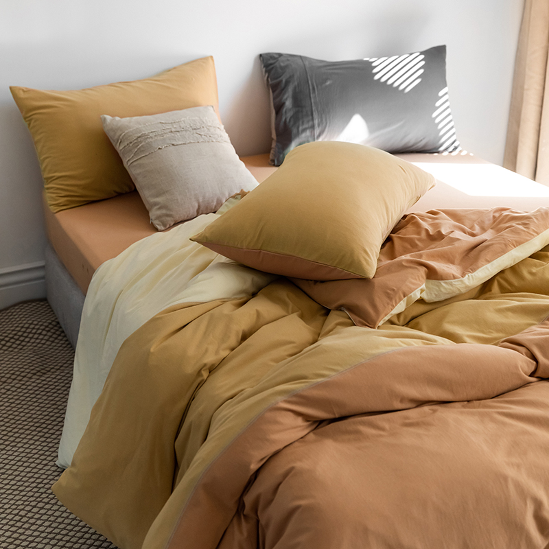 Naked sleeping cotton knitted Tianzhu cotton bed three or four sets of simple cotton striped duvet cover sheets Fitted sheet bed pack set