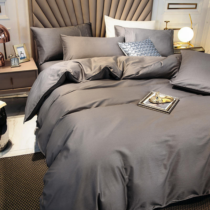 Export Nordic style pure color long-staple cotton four-piece set cotton pure cotton bed sheet quilt cover set fitted sheet bed bag set hotel