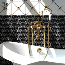 Balcony Hexagon Solid Black Bar Bench Ceramic Mosaic Tile Small toilet bathroom Decorative Background Wall Brick