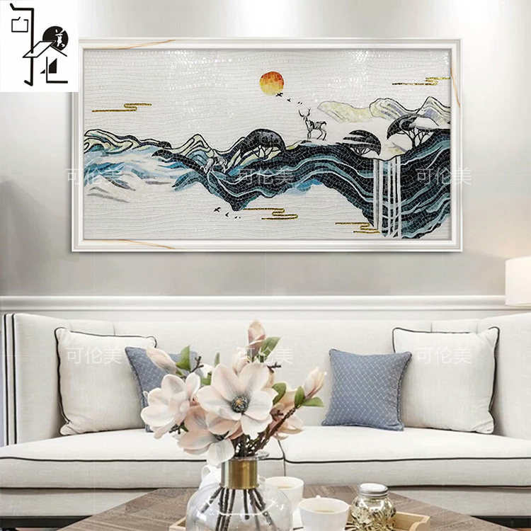 Art Crystal Glass Mosaic Jigsaw Puzzle Cut Living Room Sofa Xuan Guan Horizontal Version Modern Chinese Background Wall Trim-Taobao