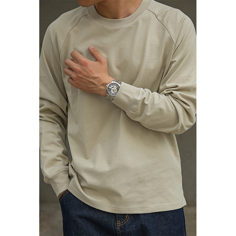 Well-Edged American Retro-Pound Pure Cotton Inserted Shoulder Long Sleeve T-shirt Ami's small neckline for a bottom-shirt autumn man-Taobao