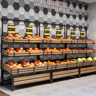 Supermarket Fruit Shelf Display Frame Steel Wood Fruit Shop Shelf Zhongdao Convenience Store Vegetable Fruit and Vegetable Shelf Fruit Stand