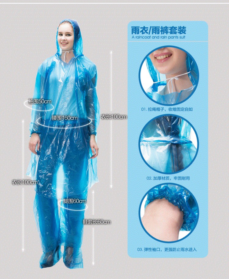 Poncho trong suốt quần mưa đặt bộ đồ đi bộ dùng một lần chống thấm nước mưa unisex phân chia người lớn áo đi mưa