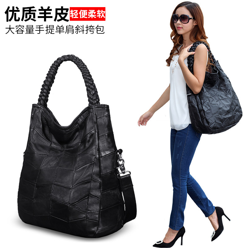 Leather women's bag 2021 new simple sheepskin shoulder bag soft leather large-capacity messenger bag women's European and American large bag tide
