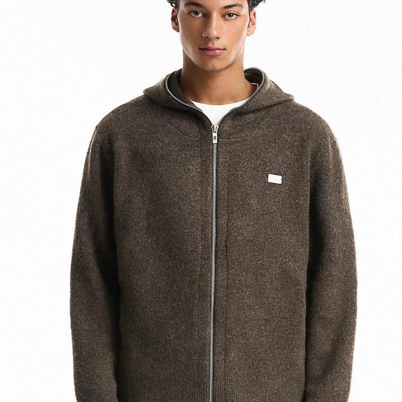 Boneless Imitation Cashmere Knitted Jacket with Full Zip-Up Cardigan, Autumn and Winter Sweater, Loose Hooded Design Top Boneless Imitation Cashmere Knitted Jacket with Full Zip-Up Cardigan, Autumn and Winter Sweater, Loose Hooded Design Top