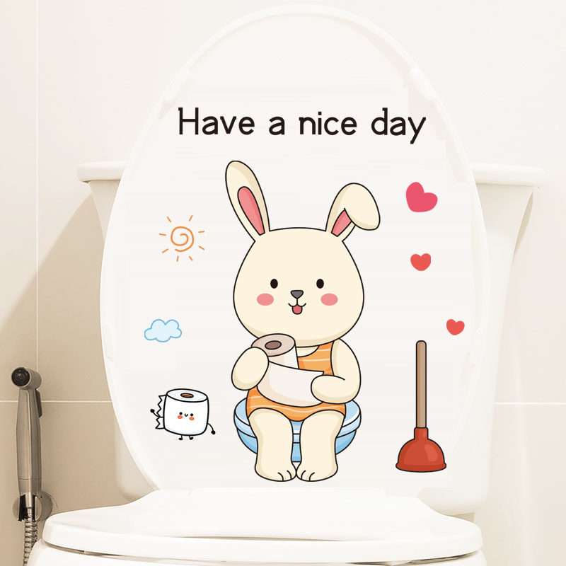 Toilet sticker funny creative little rabbit sitting then stuck with cartonalized makeup room toilet toilet lid sticker waterproof cute